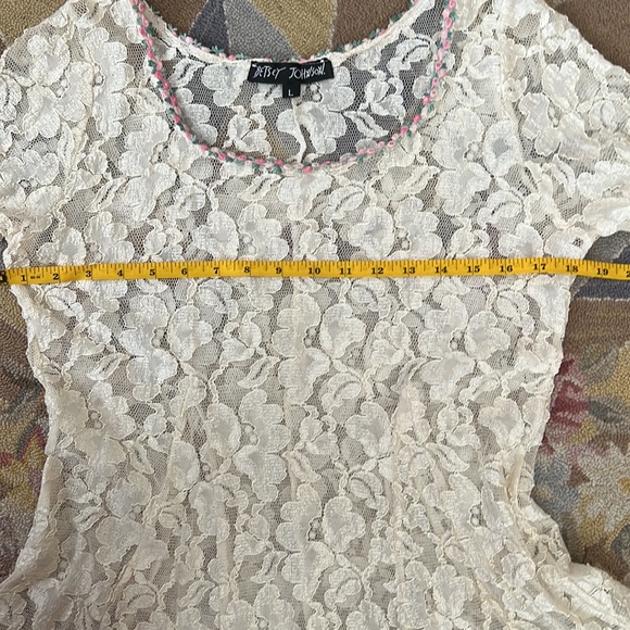 VINTAGE BETSEY JOHNSON LACE ROSETTE ROSES CRÈME MINI DRESS L XL 8 10 12 14 - Picture 3 of 5